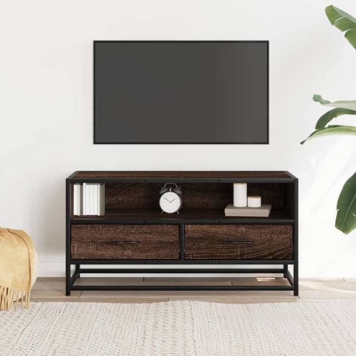 VidaXL TV Stand Brown Oak 80x34.5x40 Cm Engineered Wood and Metal, TV Bench, Hi-fi Cabinet, Entertainment Center, 848813