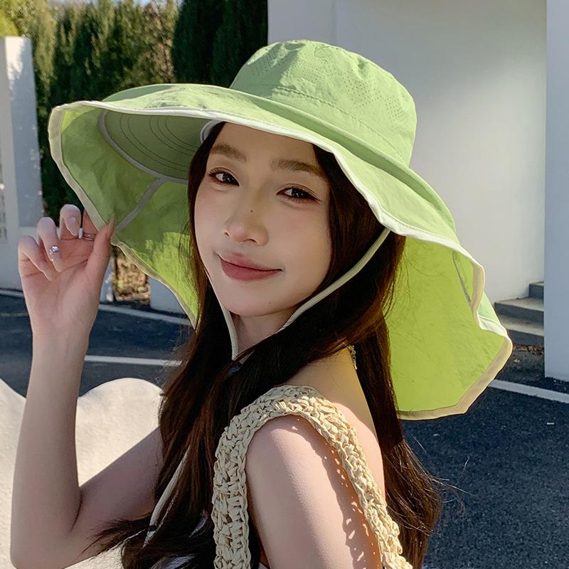 Spring and Summer Outdoor Hiking Mountaineering Sun Protection Quick Drying Breathable Big Eaves Bucket Hat Women