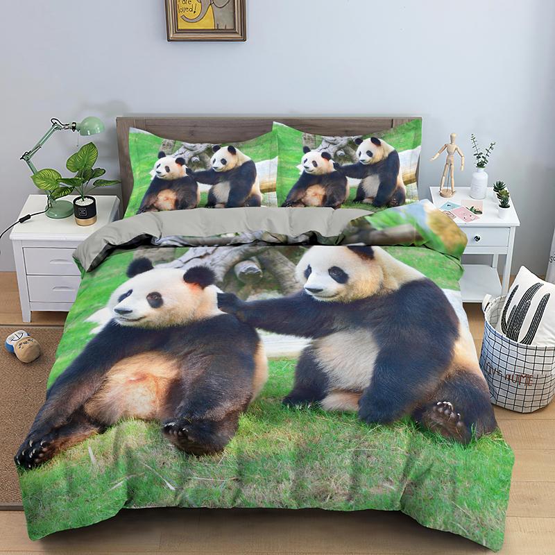3D Panda Bedding Set Lovely China Black White Animal Duvet Cover King Queen Bamboo Comforter Cover 2/3Pcs Quilt Cover