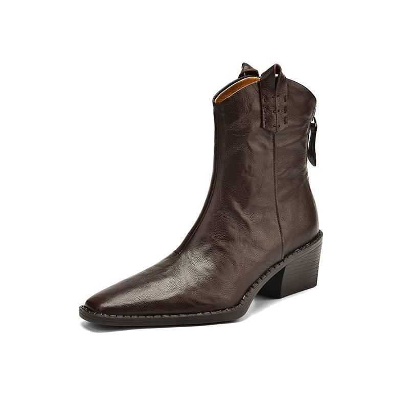 Autumn and winter mid-heel pointed mid-tube boots rear zipper solid color large-size women's boots rubber sole square heel new mid-tube boots