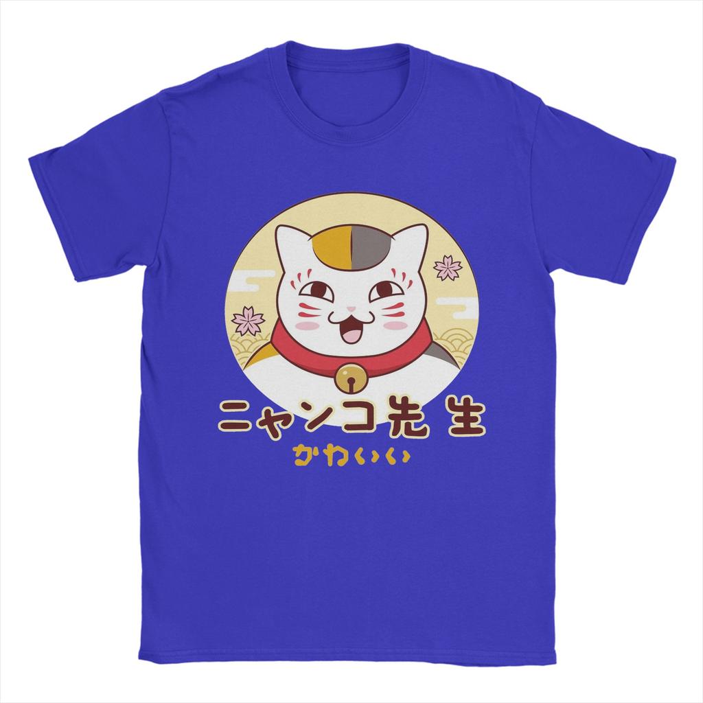 Mens Nyanko Sensei Neko Natsumes Book Of Friends T Shirts Anime Pure Cotton Clothing Vintage Tee Shirt Birthday Gift TShirts