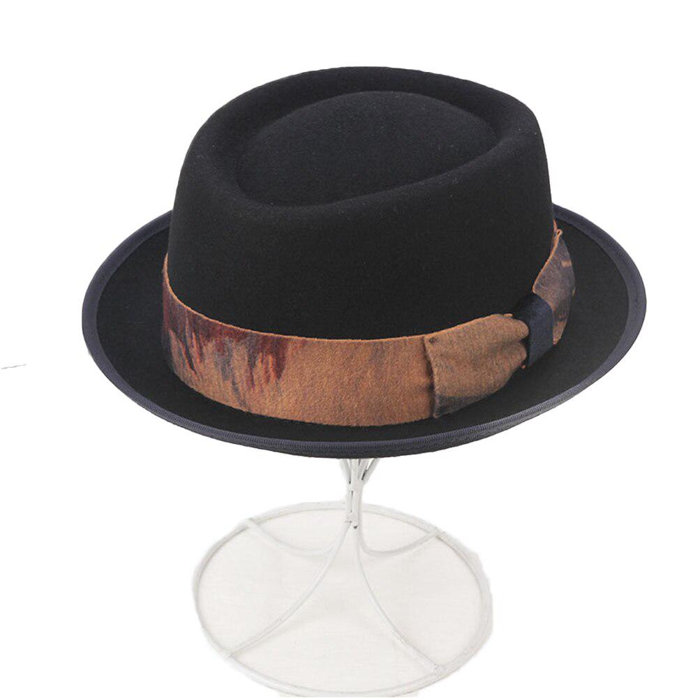 Elegant Felt Hat Mens Wool Pork Pie Hat Black Fedora Hat Winter Dad Hat for Gentleman Flat Jazz Panama Hat Top Hat Bowler hat 3 Size Wedding Holiday Party Hat Unisex
