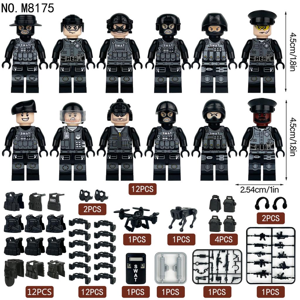 Militærserie Svart Antiterrorisme Spesialpoliti Bypoliti Minifigurer Byggeklosser