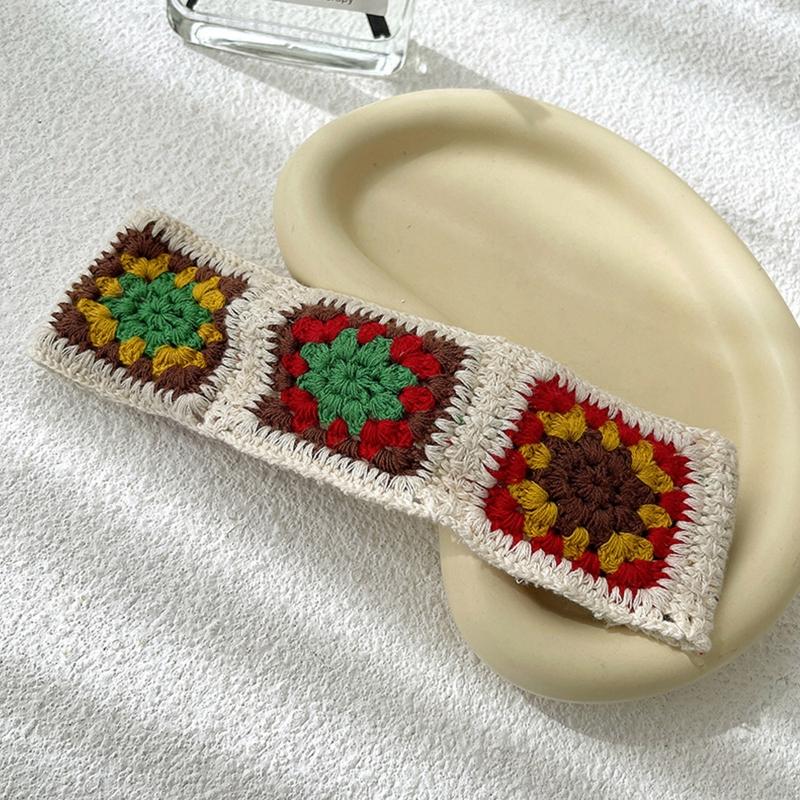 Pastoral Bandana Turban Crochet Hair Scarf Color Matching Hairband Knitted Headband for Women Trend Y2K Hair Accessory