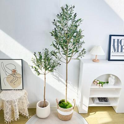 65-200CM Árbol de Planta de Olivo Artificial Ramas Altas Planta Falsa Hoja de Plástico Planta Artificial Ornamental de Interior para Decoración del Hogar