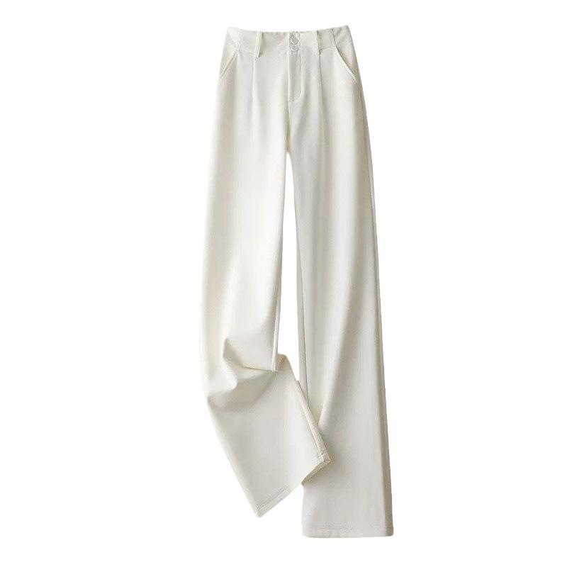 Dámské letní kalhoty s vysokým pasem a širokými nohavicemi: Neformální rovné kalhoty k obleku zakrývající boky