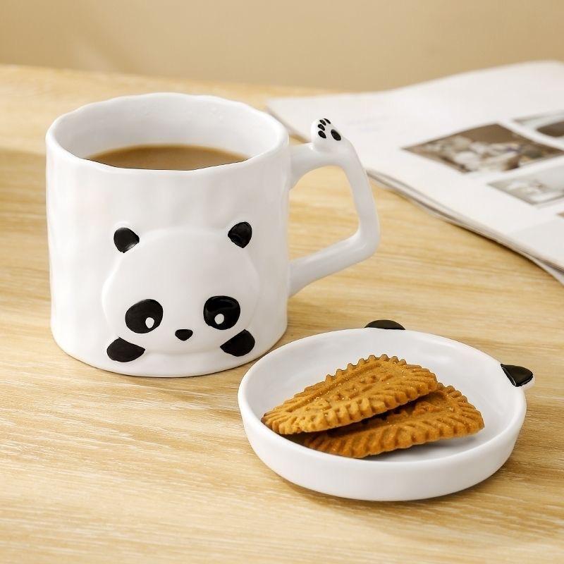 Panda Cartoon Style Ceramic Mug Saucer Rice Bowl Soup Bowl High Value Milk Coffee Cup Breakfast Cup Creative Saucer Lid