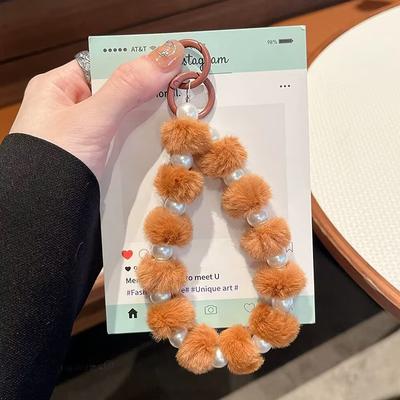 Niedlicher Plüsch Haarball Perlen Anti-Verlust Handykette Handyhülle Taschenanhänger Dekoration Schlüsselanhänger Geschenk