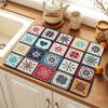 Bohemian Tile Pattern Non Slip Kitchen Drying Mat Water Resistant Countertop Dish Draining Pad for Small Cafe Use