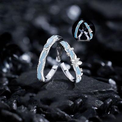 Anelli Luminosi Coppia Farfalla Fiume Stellato - Design Semplice e Fresco per Coppie Uomo e Donna