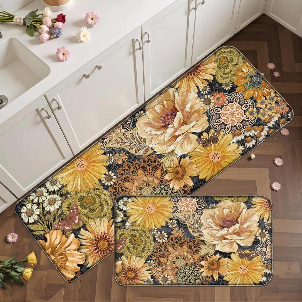 High Quality Boho Floral Kitchen Floor Mats Absorbent Quick-drying Floor Rug Non-slip Thickened Entrance Door Mat Household