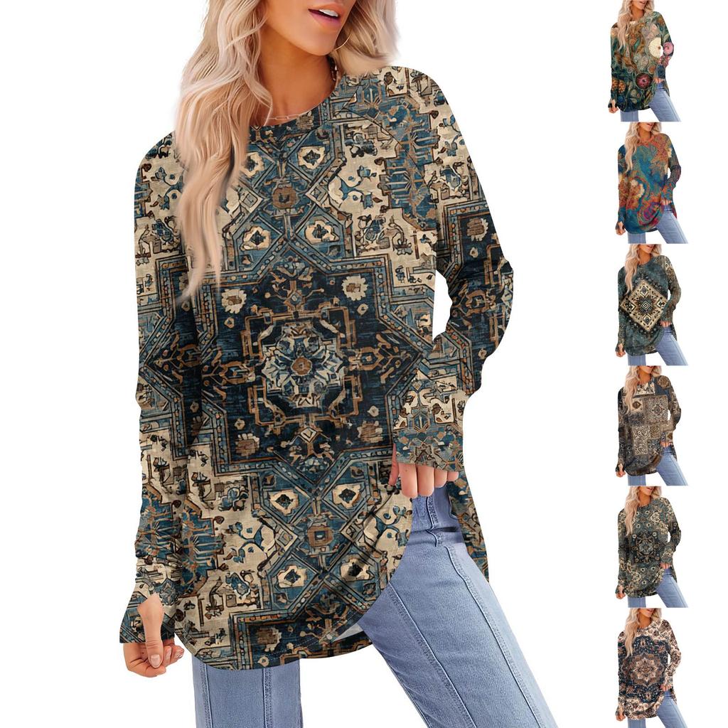 Womens Oversized Sweatshirt Graphic Sweater Long Sleeve Drop Shoulder Round Shirt Tops Vintage Clothes