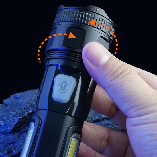 Multi-function Flashlight Zoom 5 Modes Adjustable Ultra Bright USB Rechargeable Portable Outdoor Camping Hiking Emergency Handheld Torch Lamp