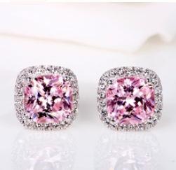 Luxury Female Yellow Pink Stone Earrings Fashion Silver Color Wedding Jewelry Vintage Double Stud Earrings for Women