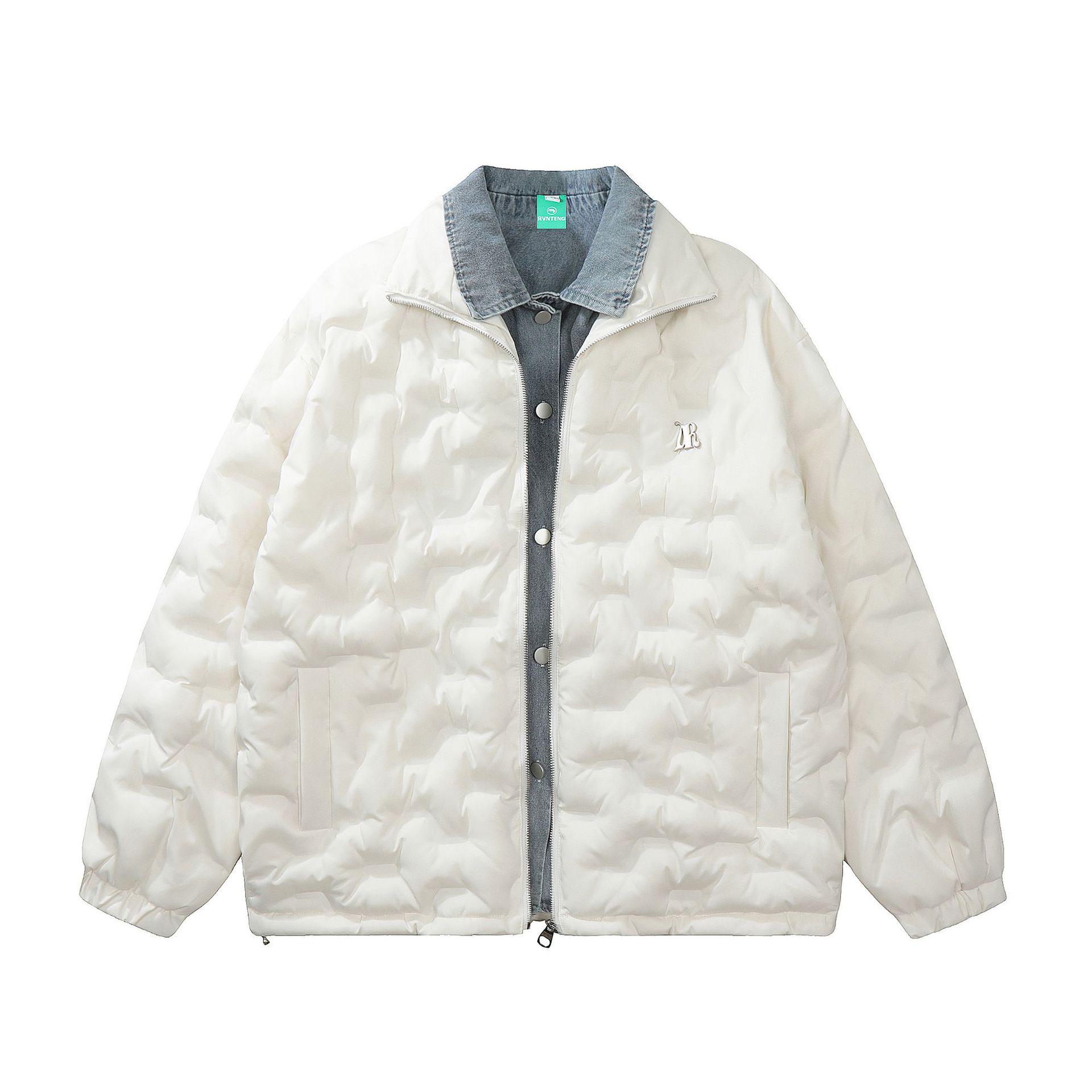 

2025 Winter Trend Men s Color Block Two-Piece Look Bubble Texture Cotton Jacket L білий