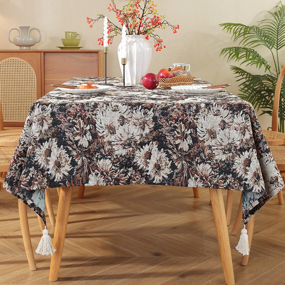 Vintage Oil Painting Tablecloth Tv Cabinet Cover Towel Jacquard Broken Cotton And Linen Cover Household Rectangular Tablecloth