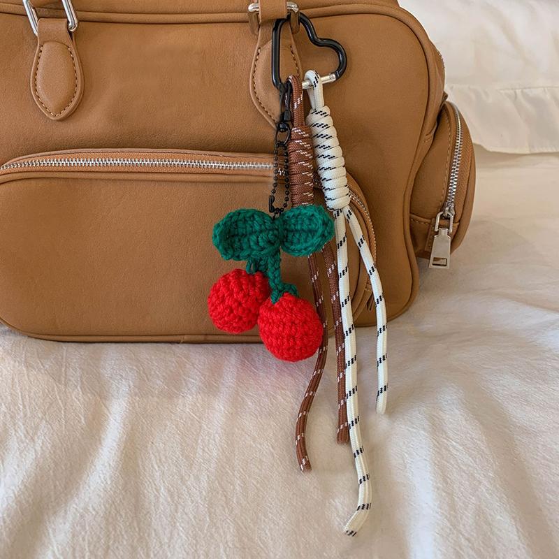 Yogodlns Cute Pumpkin Pendant Handwoven Mini Pumpkin Keychain Crochet Cherry Bag Pendant Bagpack Decor Charm Gift Ornament