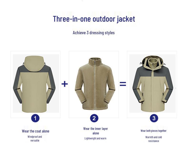 Men's & Women's Fleece-Lined 3-in-1 Windproof Waterproof Climbing Ski Suit