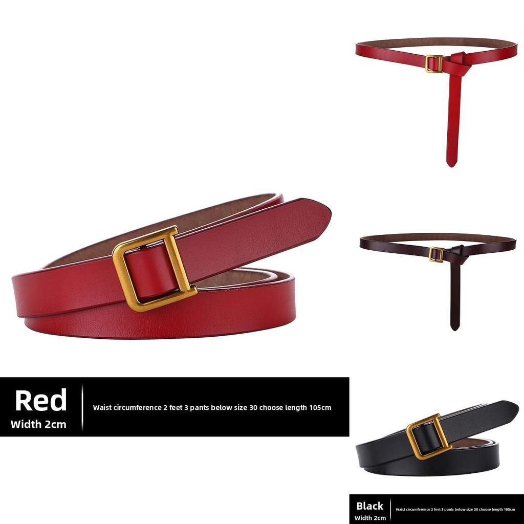 Womens Genuine Leather Slim Belt With Alloy D Buckle For Casual Wear