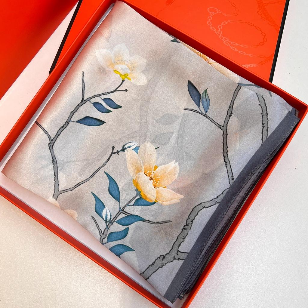 National Style Small Fresh Plum Silk Silk Scarf Spring And Autumn Scarf 100% Mulberry Silk 90 Square Scarf Decorative Scarf Shawl