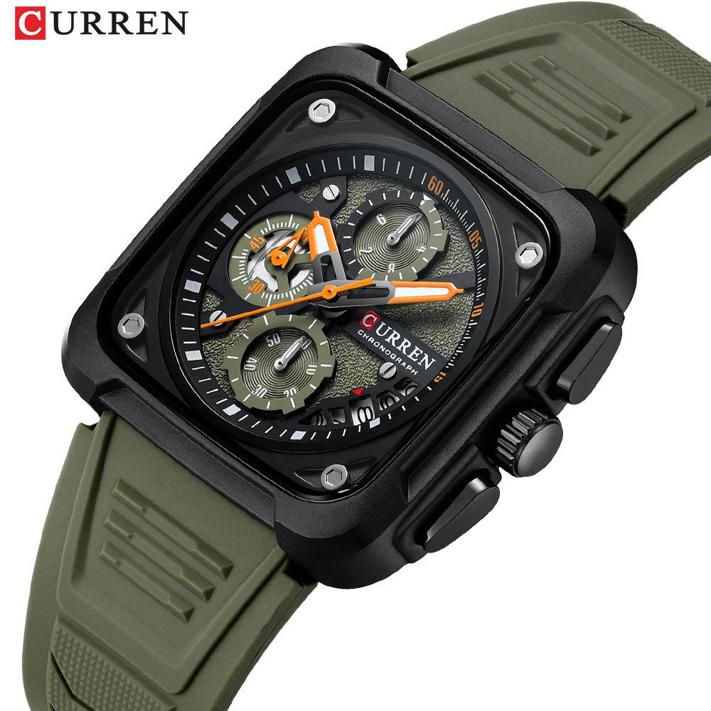 Curren 8461 Men's Multi-function Calendar Watch with Six Hands and Rubber Strap for Teens and Students.