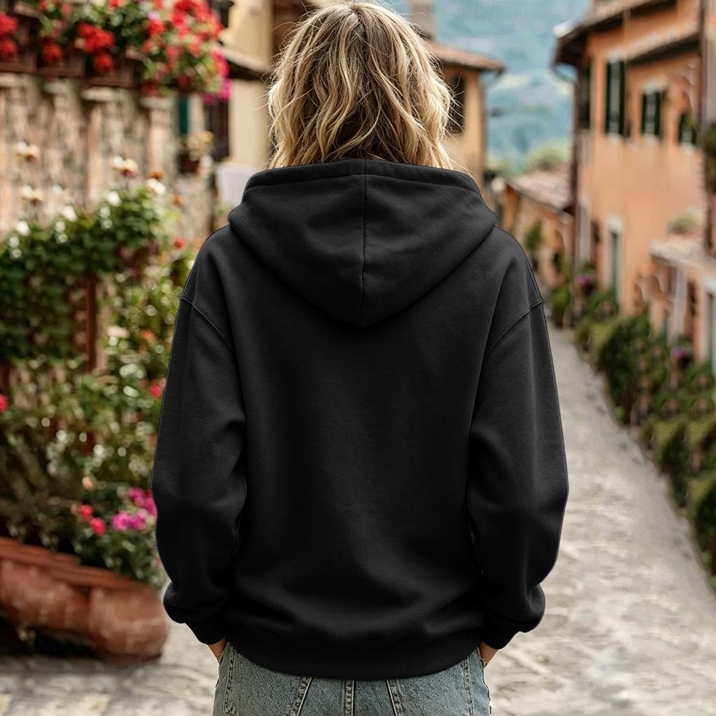 Women's Color Long Sleeve Hoodie with Drawstring Hood and Pocket Casual Pullover