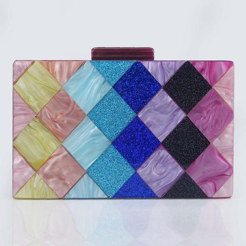 

Clutch Shoulder Banquet Acrylic Evening Bag Contrasting Colors Crossbody Patchwork Wedding New Women s Bag Casual Famous Brands 18X11X4.5CM фиолетовый