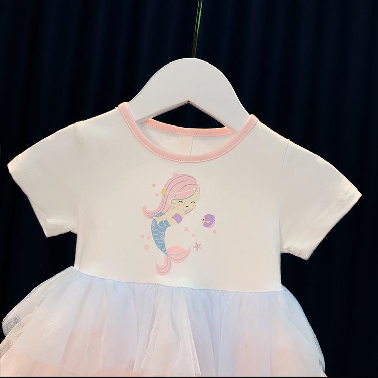 Dívčí korejské duhové patchworkové síťované princeznovské šaty na léto 2025