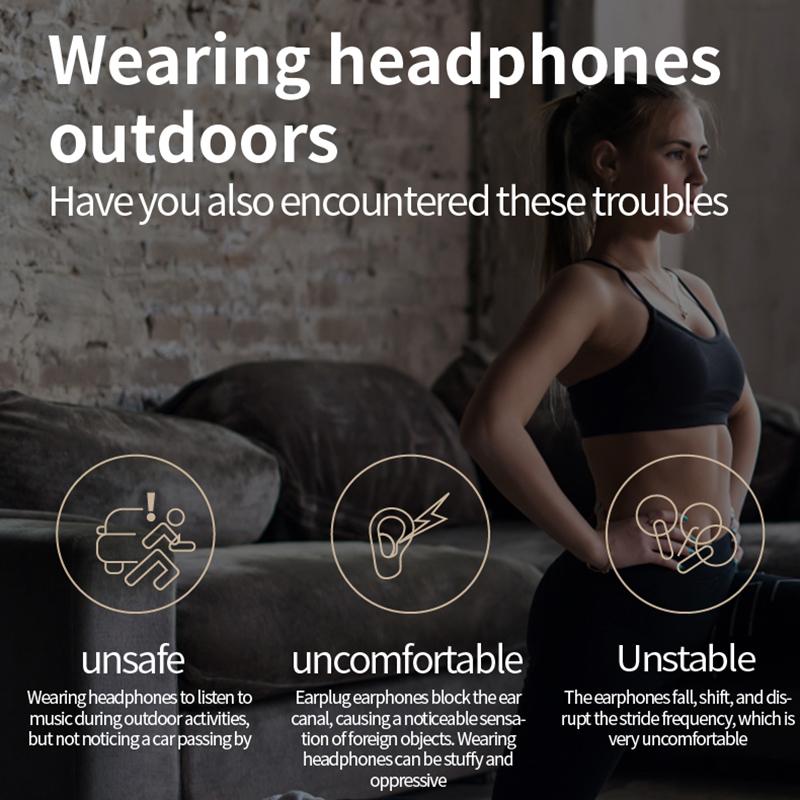 Ear Clip Wireless Earphone IPX5 Waterproof Sport Earphone Single Earbud Air Conduction Headphone HiFi Bass Painless Wear