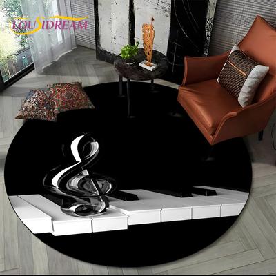 Alfombra Redonda Artística de Piano con Nota Musical 3D para Sala de Estar, Dormitorio, Sala de Juegos Infantil, Decoración de Silla, Alfombra para Zona de Mascotas, Felpudo Antideslizante