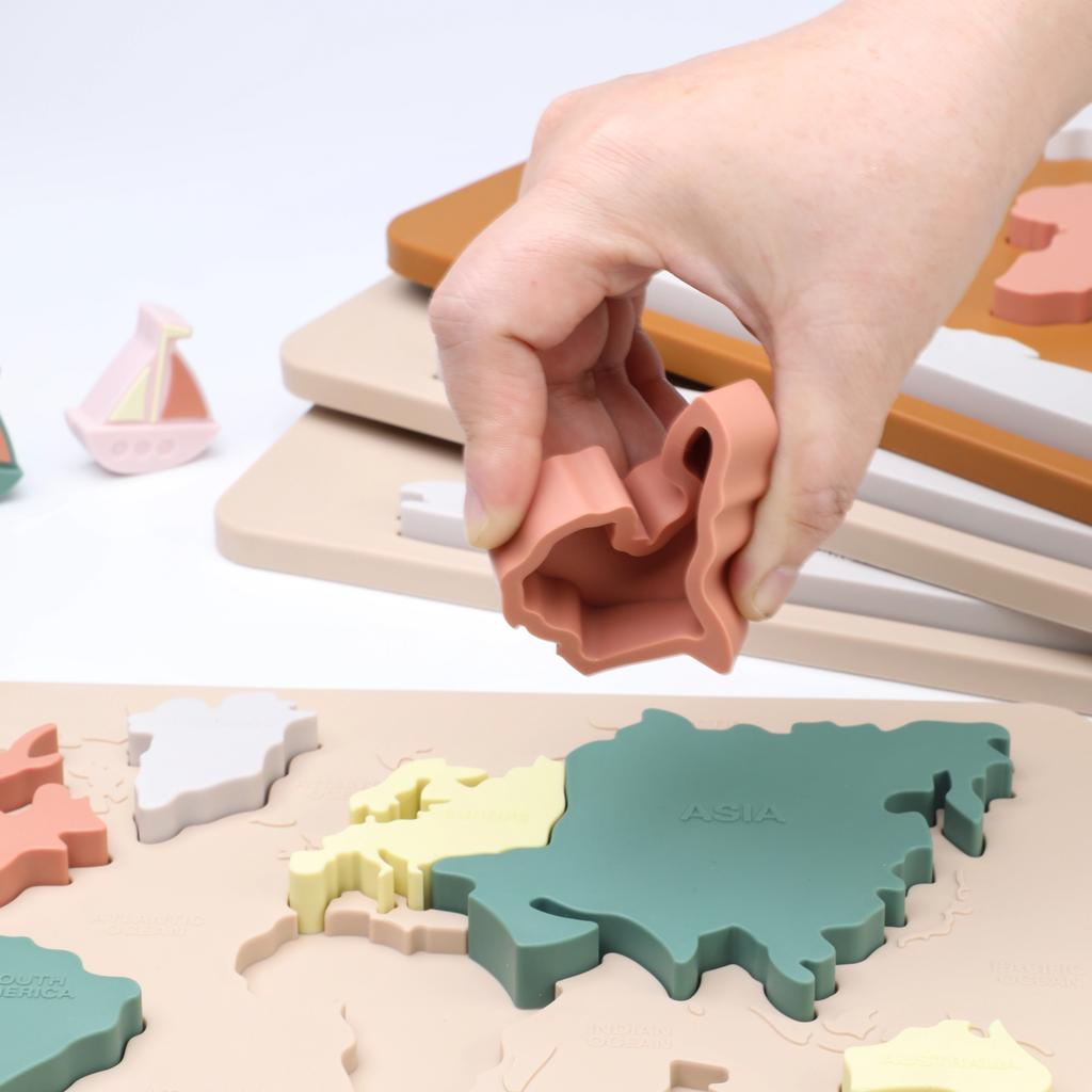 Non-Toxic Baby Montessori Learning Educational Math Toy World Map Puzzle Toys Matching Toy Soft Silicone Toy For Kids Children Accessories