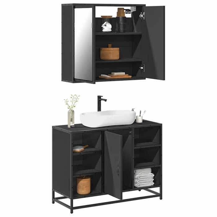 VidaXL Bathroom Furniture Set 2 Pcs Black Engineered Wood 3300910