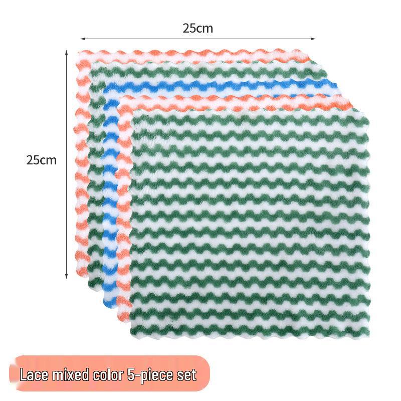 Wave Pattern Coral Fleece Kitchen Dishcloth - Absorbent, Thickened Cleaning & Scouring Pad.