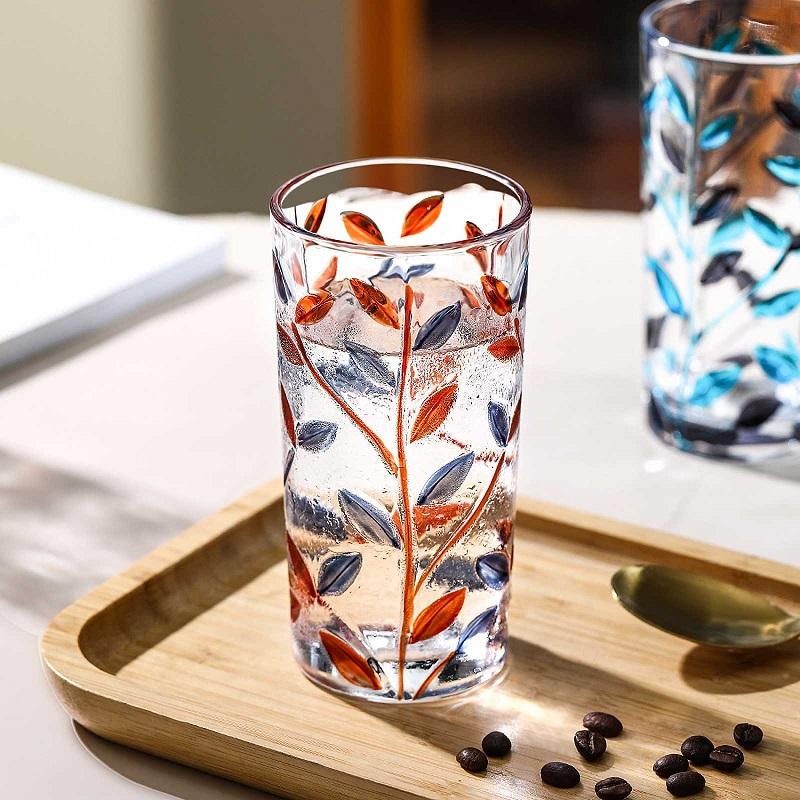 13oz Crystal Bubble Base Highball Glass Tumbler - Unique Leaf Design, Heavy Bottom for Water, Juice, Cocktails, and Beer