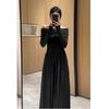 Celebrity fashion temperament lazy Internet celebrity one word shoulder long sleeves high waist splicing A word swinging foreign style dress fried 