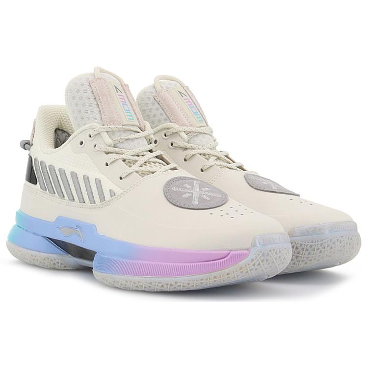 Li Ning WOW 7 Comfortable Slip Resistant, Abrasion Resistant, Lightweight Mid Top Basketball Shoes Men's White ABAN079-12