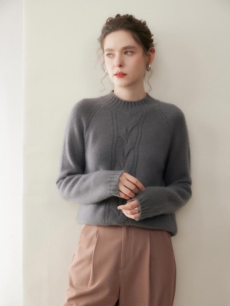 High Neck Cashmere Women's Cable Knit Pullover Sweater - Autumn/Winter Style