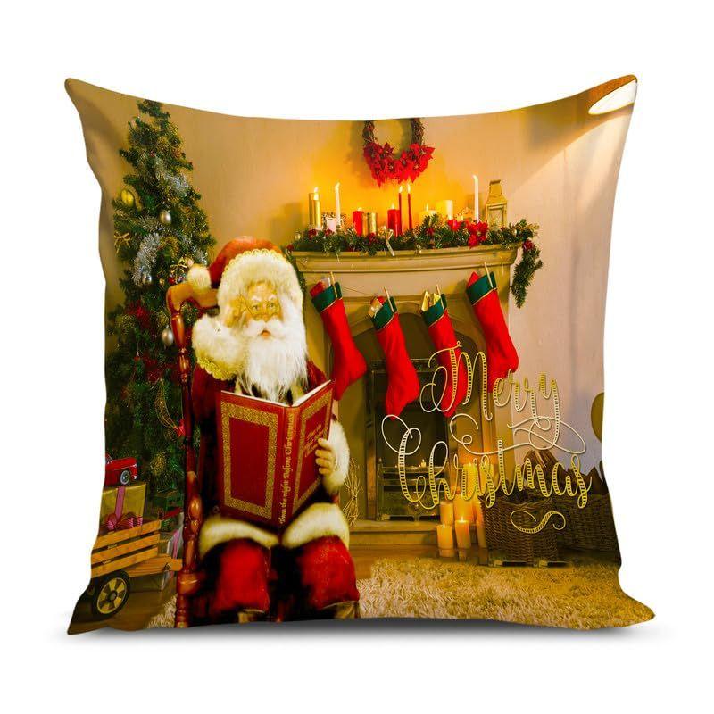 Decorative Printed Merry Christmas Theme Cushion Cover Xmas Decorations for Sofa Living Room Set of 5 12 X 12 Inch Multi
