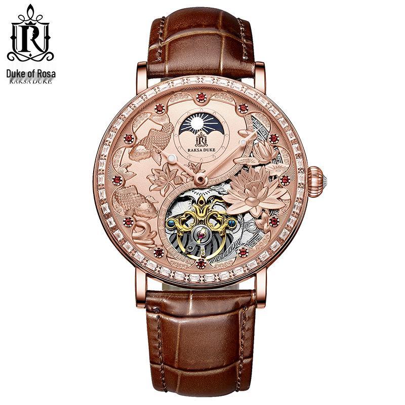 

Мужские полностью автоматические механические часы Duke Rossa с кожаным ремешком - Светящиеся и водонепроницаемые