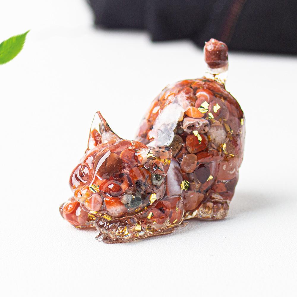 Crystal Cat Resin Decor Healing Desk Ornament Cute Animal Sculpture for Home Office Lucky Gift