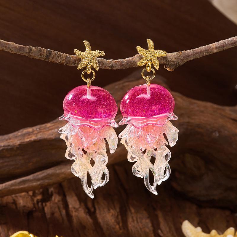 Creative Acrylic Graduated Jellyfish Pendant Earrings for Women Dreamy Pink Ocean Life Earrings Summer Party Jewelry Accessories
