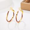 Retro Color Block Twist Earrings with Gold Trim In Wine Red - Elegant, Versatile Round Hoops for Autumn/Winter Fashion.