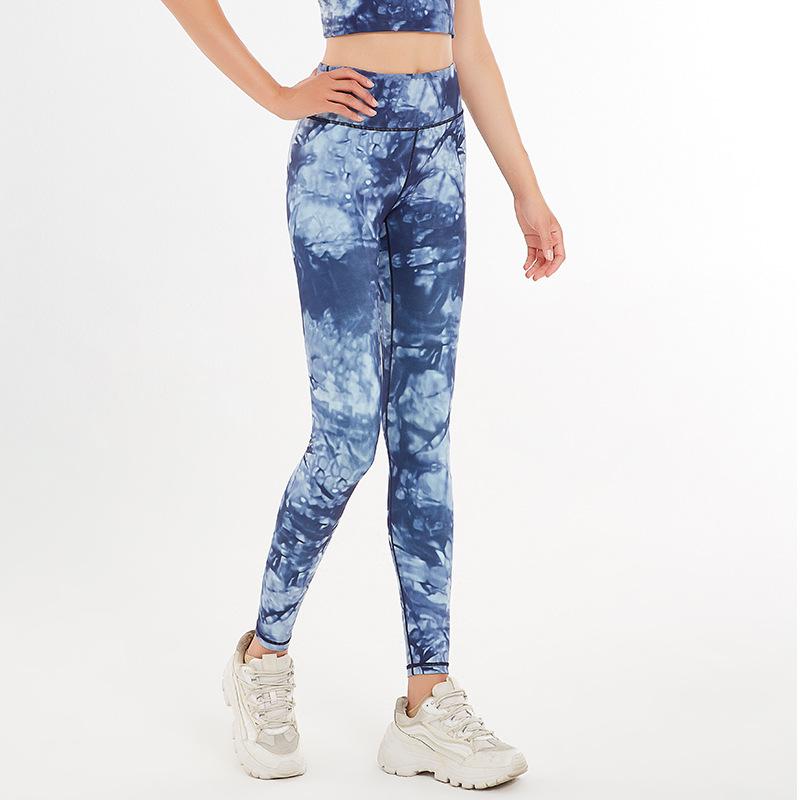 Леггинсы для йоги с имитацией рисунка в стиле тай-дай, с высокой талией и эффектом подтяжки бедер, для бега и фитнеса. L europe / xl asia