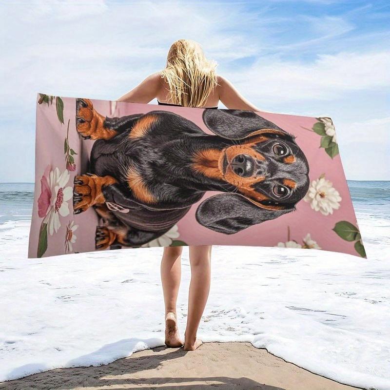 Dachshund Floral Beach Towel, Lightweight for Travel Swimmers Gift for Adults Sports Spa Yoga W30*H60(CM)