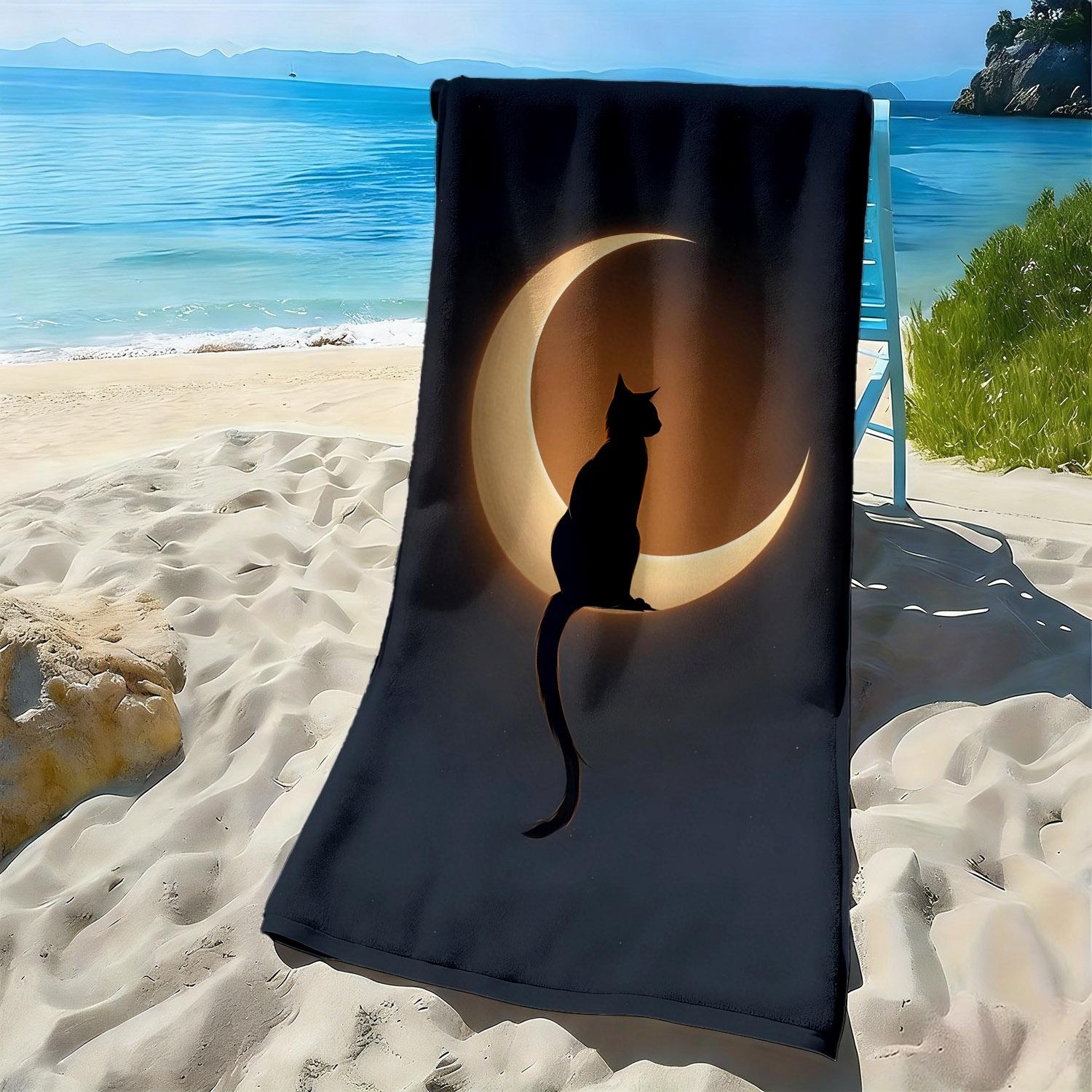 

Mysterious black cat star and moon pattern polyester microfiber beach towel is highly absorbent, suitable swimming beach outings W40*H60(CM)