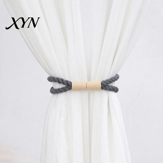 Wall Damage Free Curtain Holder Magnetic Tieback, Cotton Linen Rope Holdback with Wood Buckle for Tool Drapes, Decorative Tie Backs Bedroom,