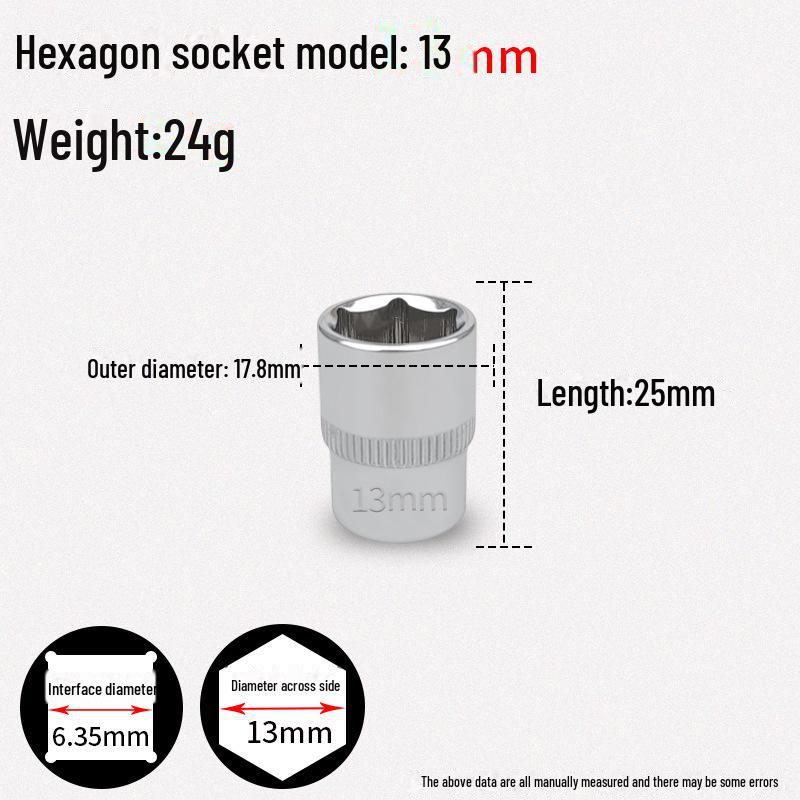 1/4" Xiaofei Hex Socket Wrench, Short 6.3mm Chrome Vanadium Steel Head