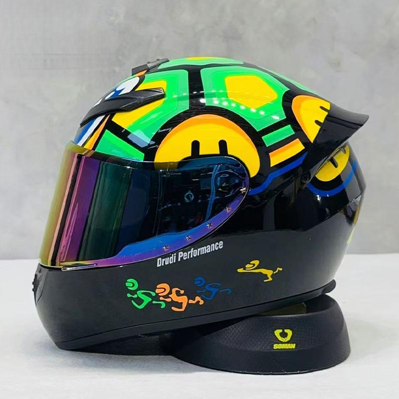 High-Definition Graphic Dynamic Dual R Full Face Motorcycle Helmet for Men Women City Commuting with Unique Artistic Designs