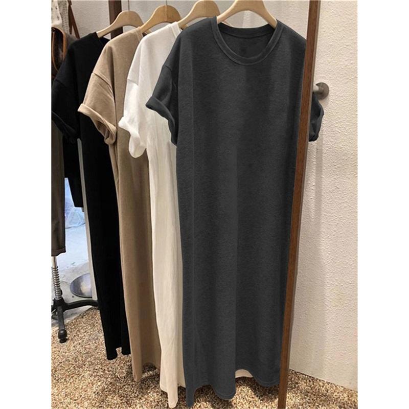 Women's Summer T-Shirt-Style Midi Dress: Loose-Fit, Plus Size, Casual, Knee-Length