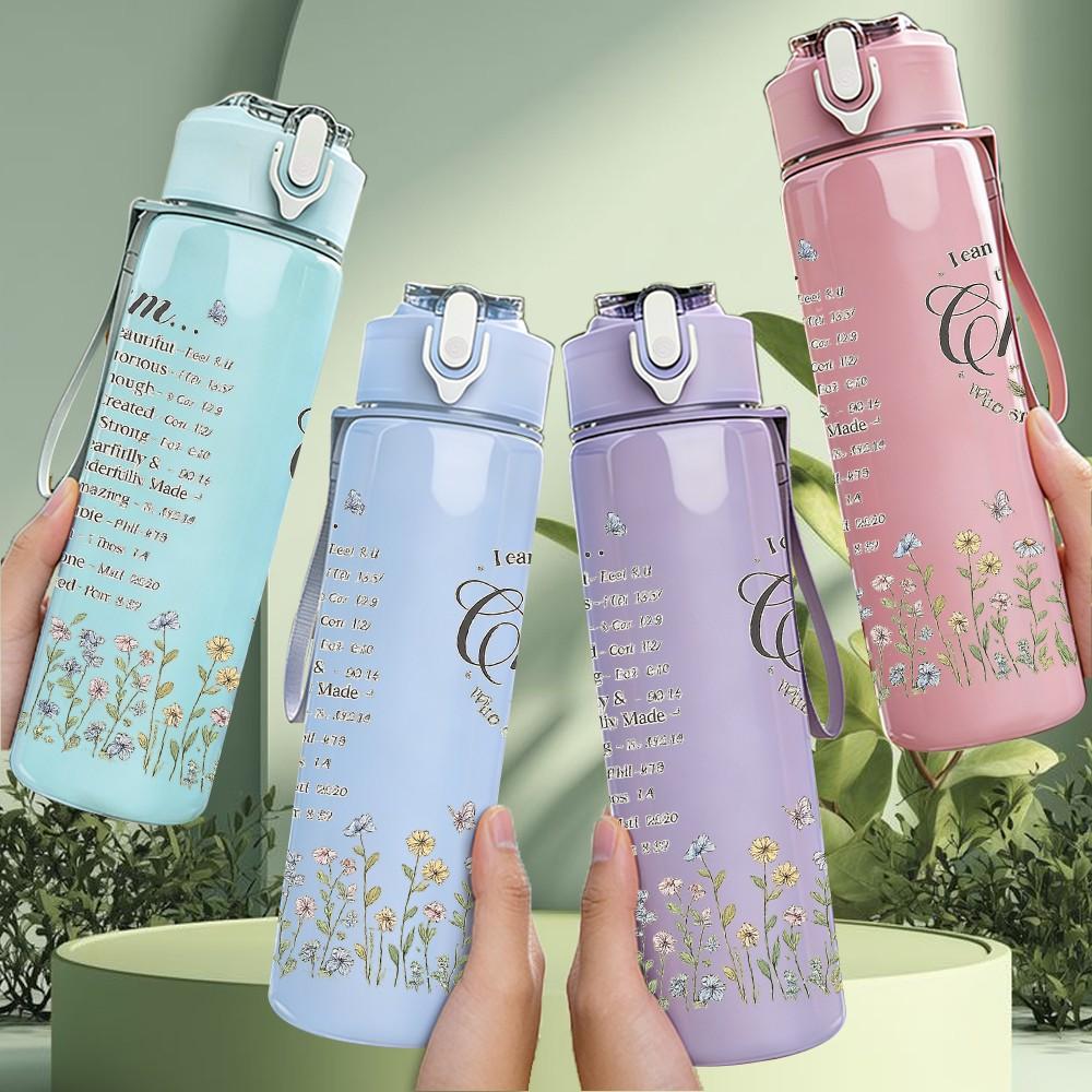 1PC Christ Faith Vintage Letter Print 750ml Color Plastic Sports Water Bottle Leakproof Flip Straw Lid Suitable for Sports Office Home Use